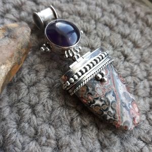 Amethyst and Jasper Silver Amulet Pendant